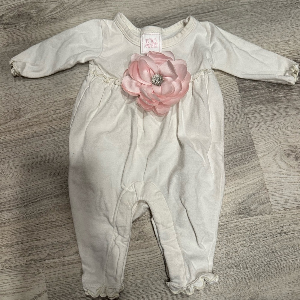 Elegant Cream and Pink Baby Footie with Floral Accent